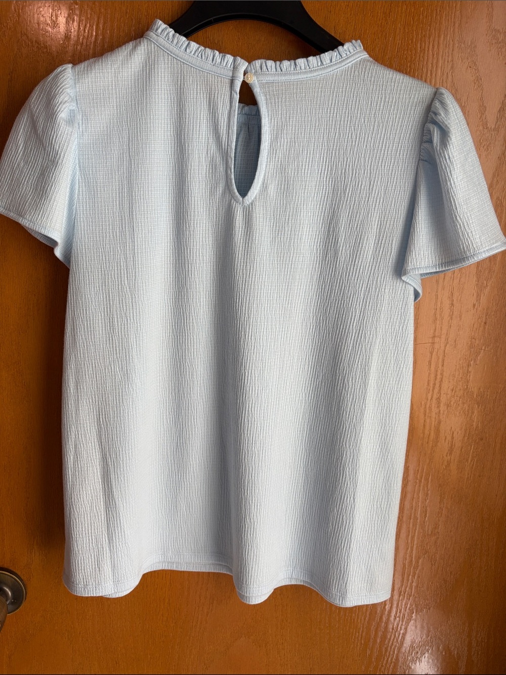 LOFT Pale Blue Ruffled Crewneck Short Sleeve Blouse - Picture 4 of 6